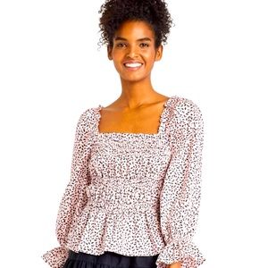 Super Cute Who What Wear Sleeve Smocked Peplum Top